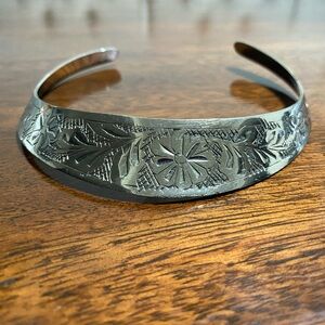 Vintage Sterling Silver Etched Collar Choker Necklace